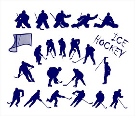 Vector silhouettes of ice hockey players and goalkeepers
