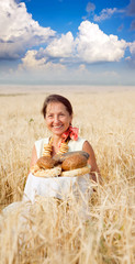 Eldery woman  with bread