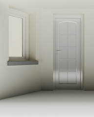 wall window and closed door of a cottage