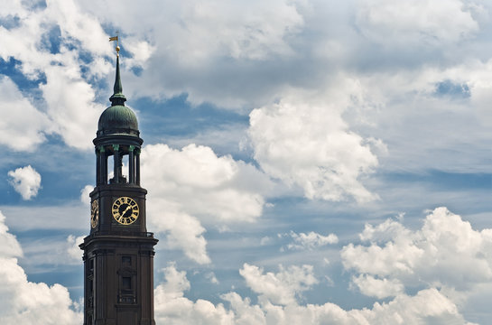 Hamburg St. Michaelis church and cloudy sky