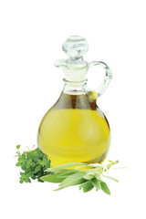 Isolated Olive Oil and Herbs