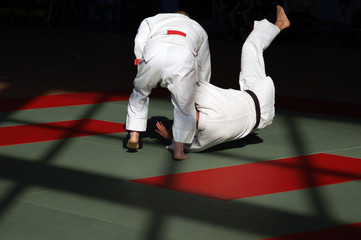 Judo fight. Ogoshi.