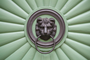 Brazen lion head door knocker