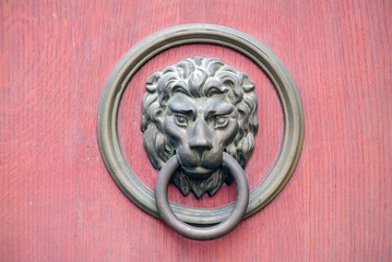 Brazen lion head door knocker