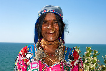 The indian woman with traditional Kerala clothes and jewelry
