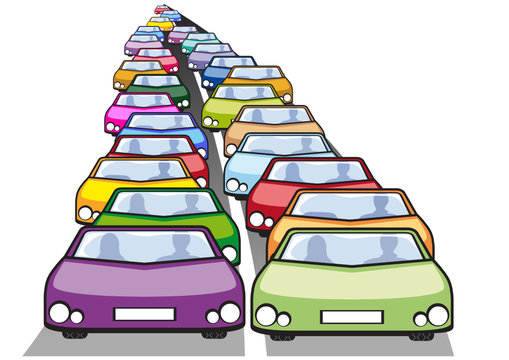 Doppia fila di auto in coda