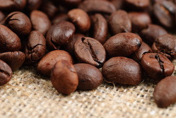Coffee beans on the bagging