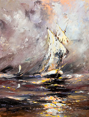 Sailing vessel in a stormy sea - 24599717
