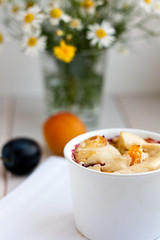Clafoutis with apricots and plums