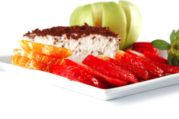 cream cake, raw apple, and strawberry