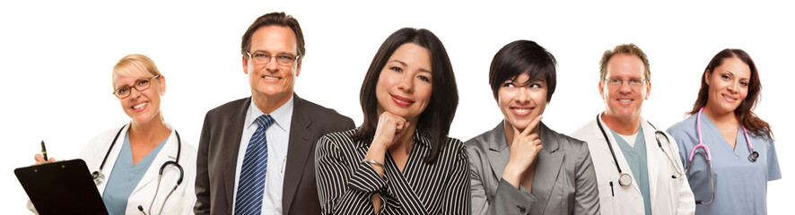 Hispanic Women with Businessman and Male Doctors or Nurses