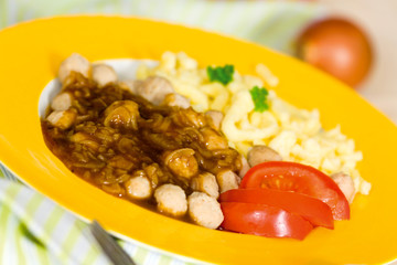 Meat Balls of Poultry with onion sauce,salad