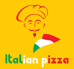 Chef and Italian pizza sign