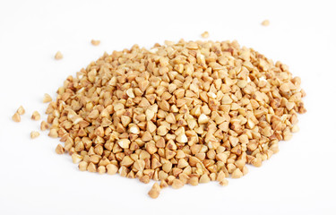 Buckwheat seeds closeup isolated on white