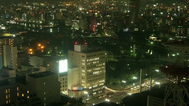 Time lapse Hiroshima City at night, Japan