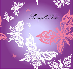 Fototapeta na wymiar Pink and white butterflies violet seamless background with text