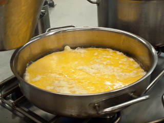Omelette in frying pan