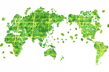 ソーラーパネルと葉っぱの世界地図