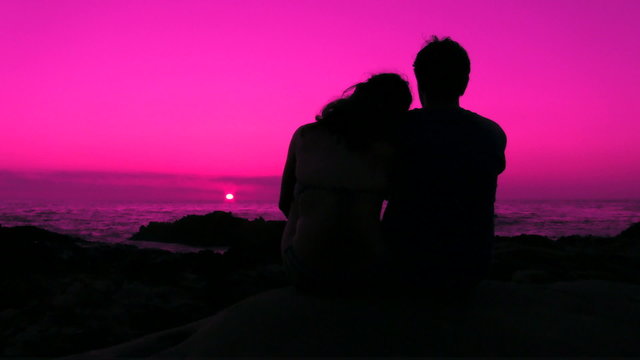 Romantic embrace pink sunset - HD