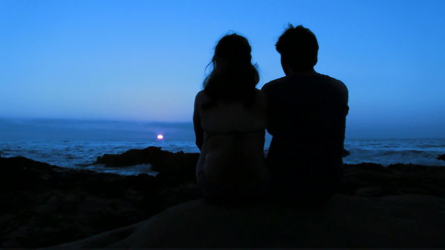 Romantic kiss blue sunset - HD