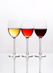 three colors of wine