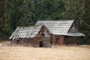 Old wooden shelters used by shepherd while sheep pasturing.