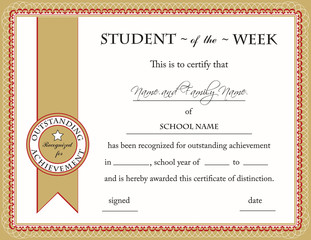 Student of the Week Certificate