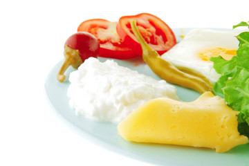 fried eggs with curd and salad