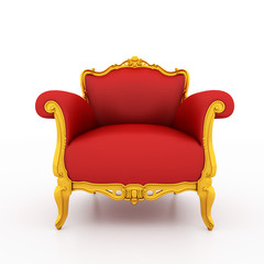 Classic glossy red armchair isolated on white