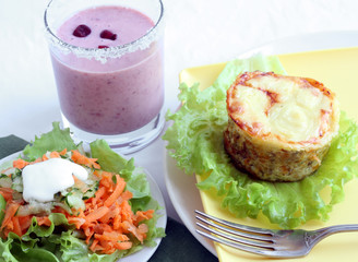 Lunch with salad and tuna casserole
