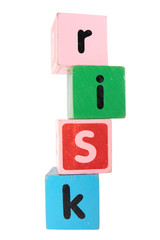 risk in toy play block letters with clipping path