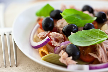 Pasta salad with tuna and olives