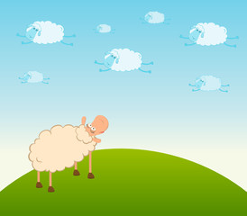 Obraz na płótnie Canvas cartoon clouds fly as smiling sheep