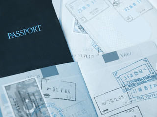Close up of passports and visas