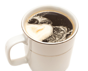 ice-cream thaws in cup with hot coffee