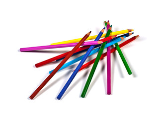 Some colored pencils on white background