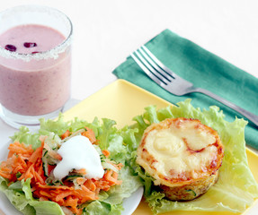 Lunch with salad and tuna casserole