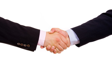 Business men hand shake in white background