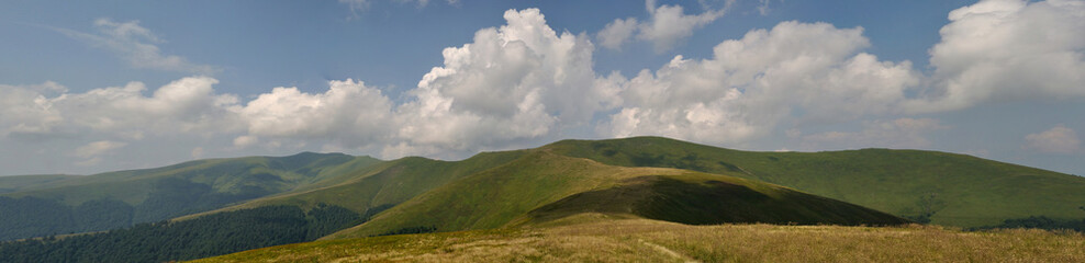 Obraz na płótnie Canvas Białe letnie chmury nad łąki górskie panoramy Karpat