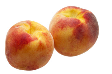Fototapeta na wymiar two peaches isolated on a white background
