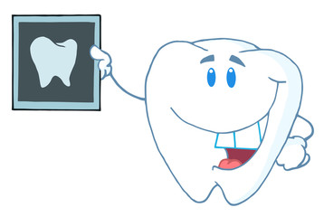 Tooth Cartoon Character With X-ray Picture