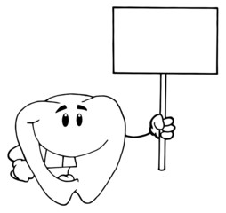 Smiling Tooth Cartoon Character Holding A Blank White Sign