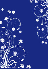 Fototapeta na wymiar white floral curles on blue background