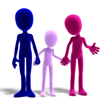 3d male icon toon characters as a familiy. 3D rendering with cli