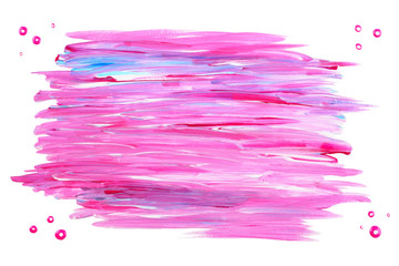 Pink acrylic paint frame/blot on white background.