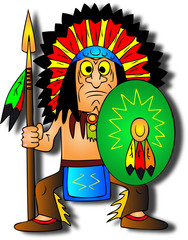 Cartoon person with shield and headdress