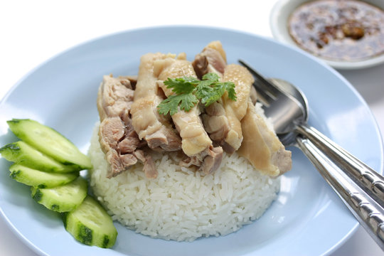 Thai cuisine , Khao man kai , Boiled chicken over rice