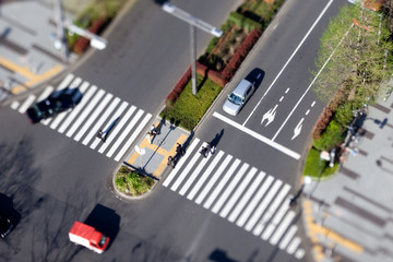 Pedestrian crossing in Tokyo - real tiltshift photo, no photoshop