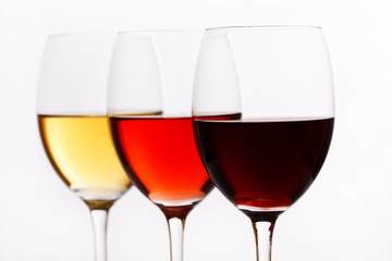 three colors of wine