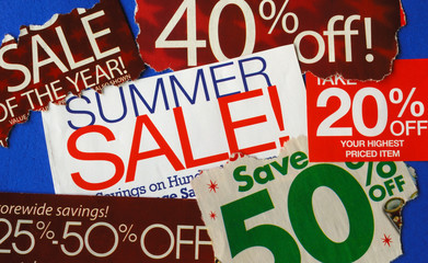 Various summer sale signs concepts of deep discount